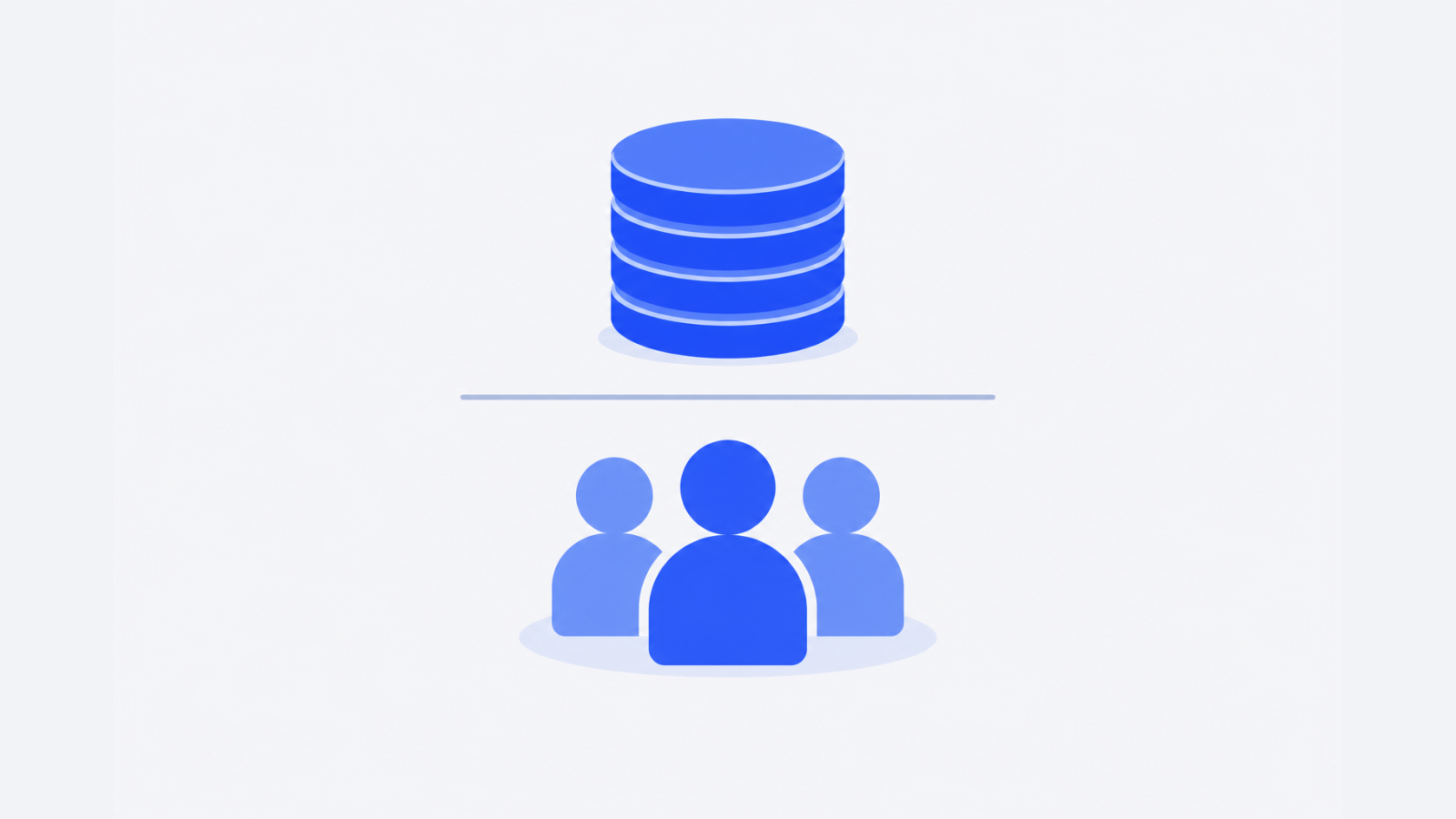 A stack of plain blue tokens sits above a horizontal divider, with a group of customer figures beneath it.