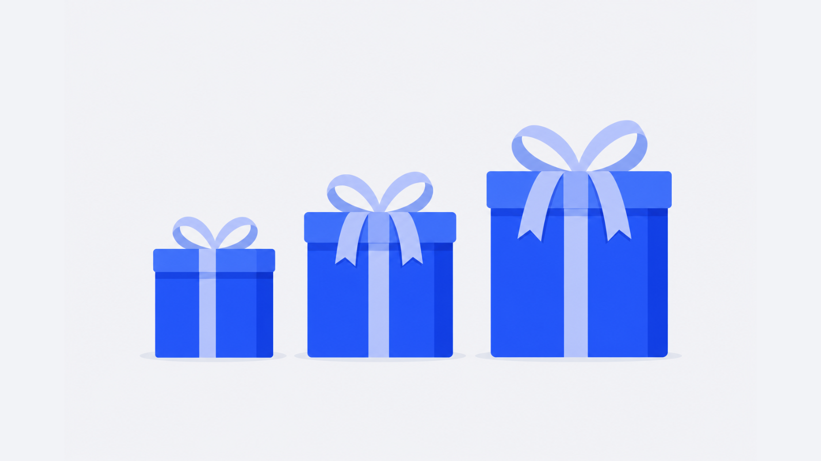 Three ribbon-wrapped gifts arranged from smallest to largest