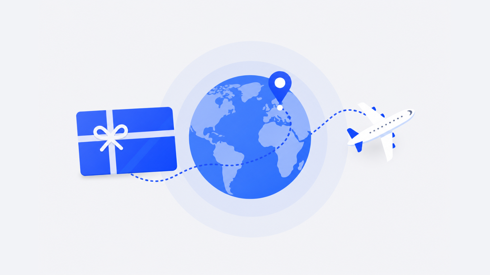 How should an international gift card program handle employees who travel before redemption?