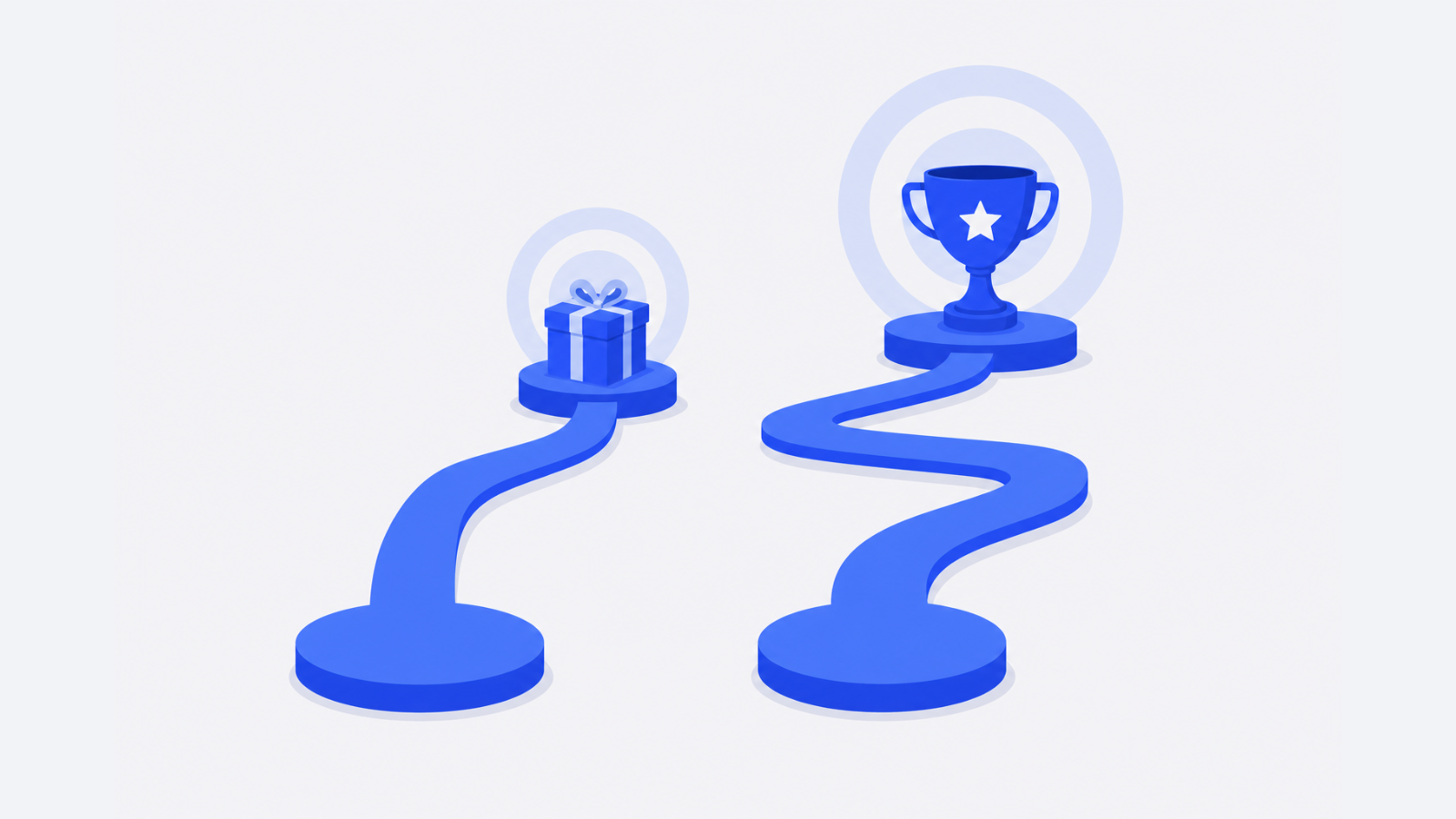 Two parallel paths lead to separate milestones, with one endpoint close and the other farther away.