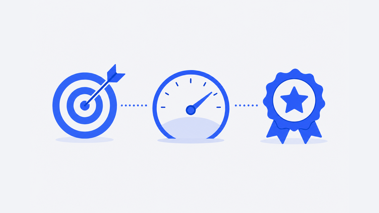 A target marker connects to a gauge and then to a reward badge in a simple left-to-right process.